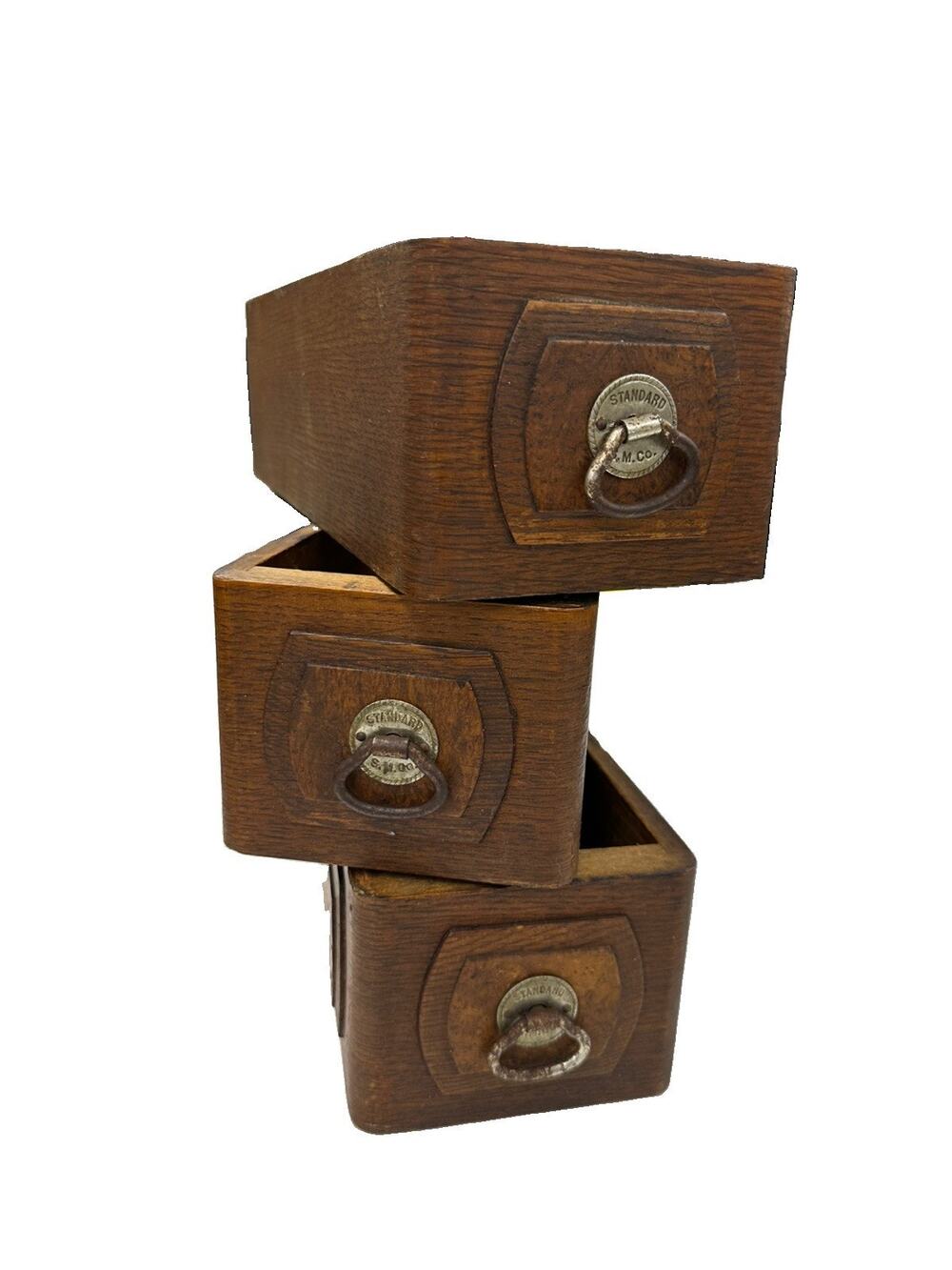 VTG Antique Rustic Sewing Machine Wood Drawers Set of 3 Treadle Cabinet Hardware
